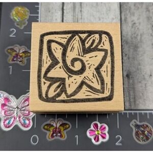 Impress Flower Design Sketch Rubber Stamp Wood #H53